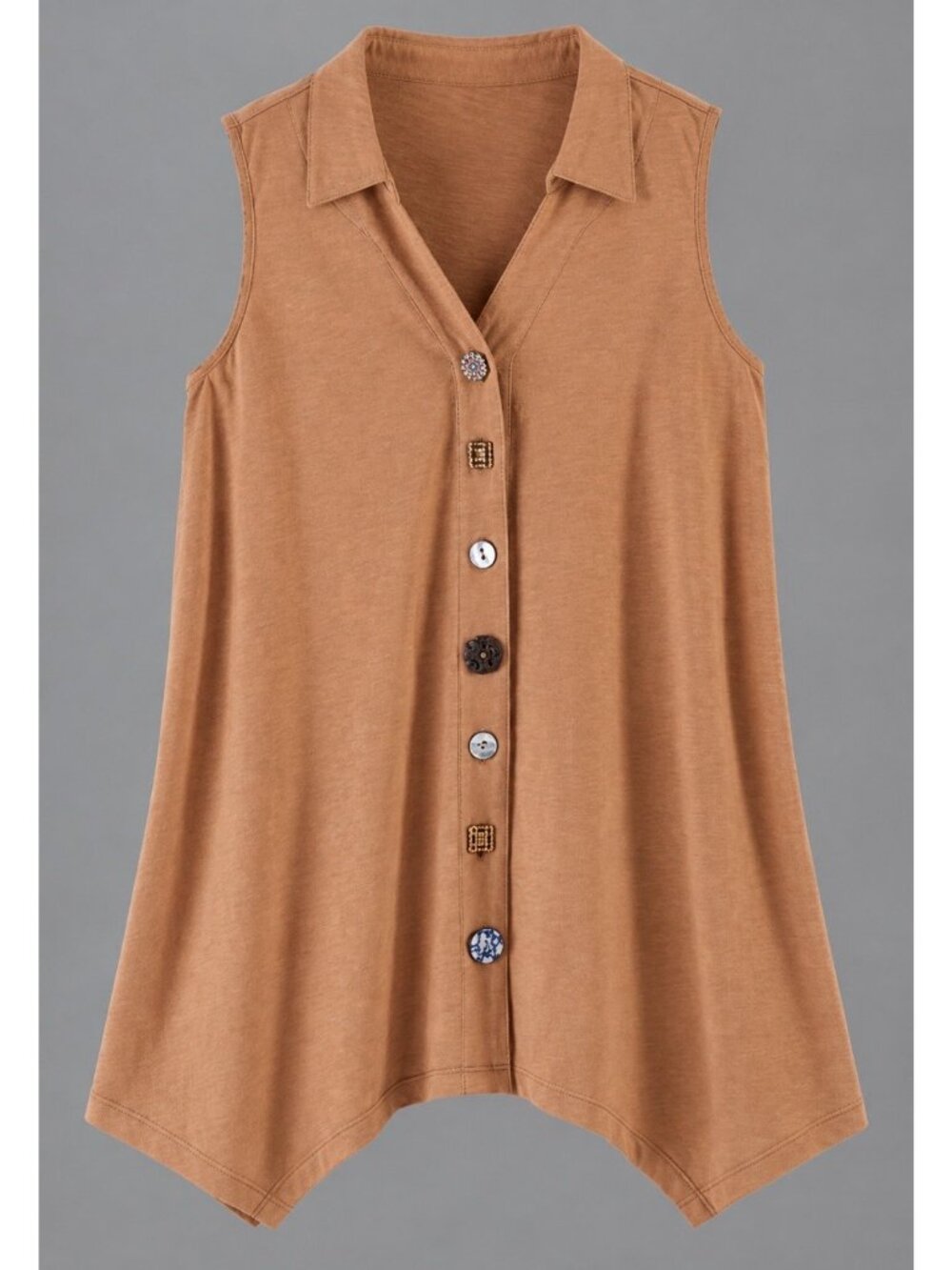 SOFT SURROUNDINGS Womens XS Danielle Button Sleeveless Tunic Top Rust Color